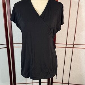 Eileen Fisher Black Short Sleeve Wrap Blouse